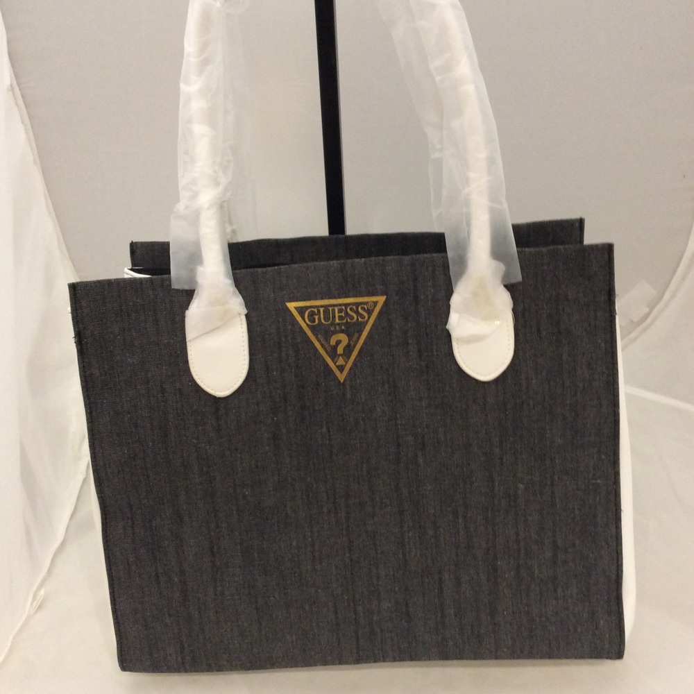 GUESS Tote in Grey Denim and white Faux leather